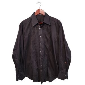 Robert Graham Designer Mens Embroidered Black‎ Button Front Shirt Size Medium